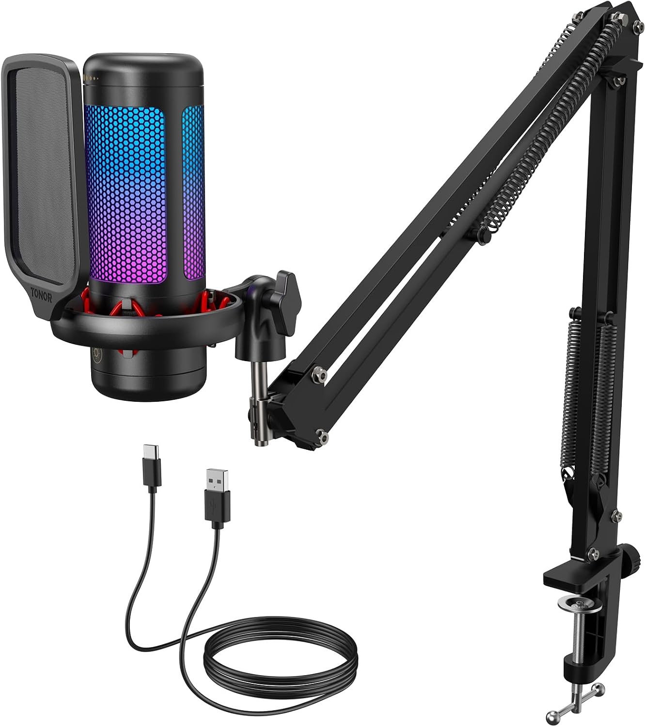 TONOR Gaming Microphone Set with Boom Arm, USB Condenser Mic PC