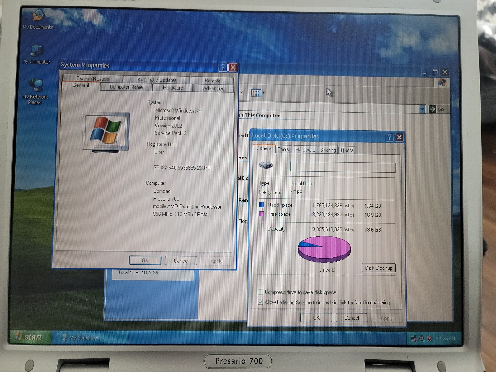 VINTAGE COMPAQ PRESARIO 700 LAPTOP AMD DURON 1GHz 128MB RAM 20GB HDD WinXP SP3
