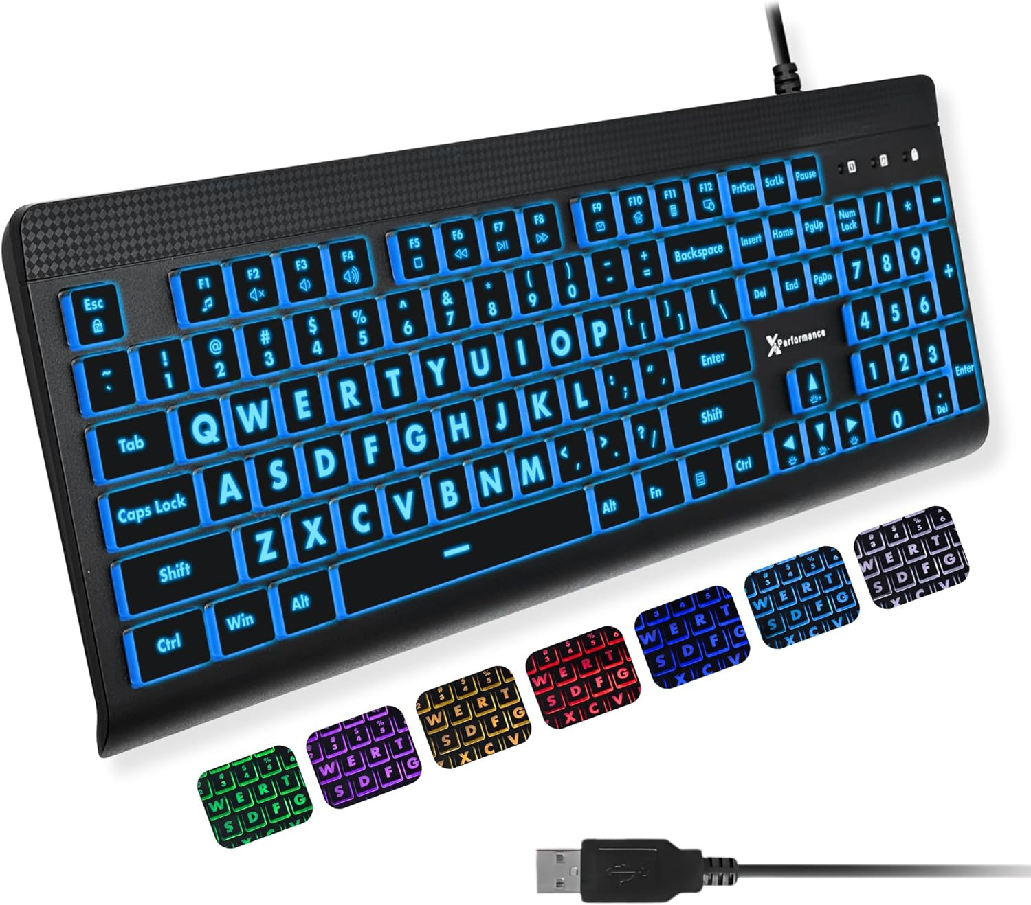 X9 Large Print Backlit Computer Keyboard - Easy to See Big Letters - Lighted