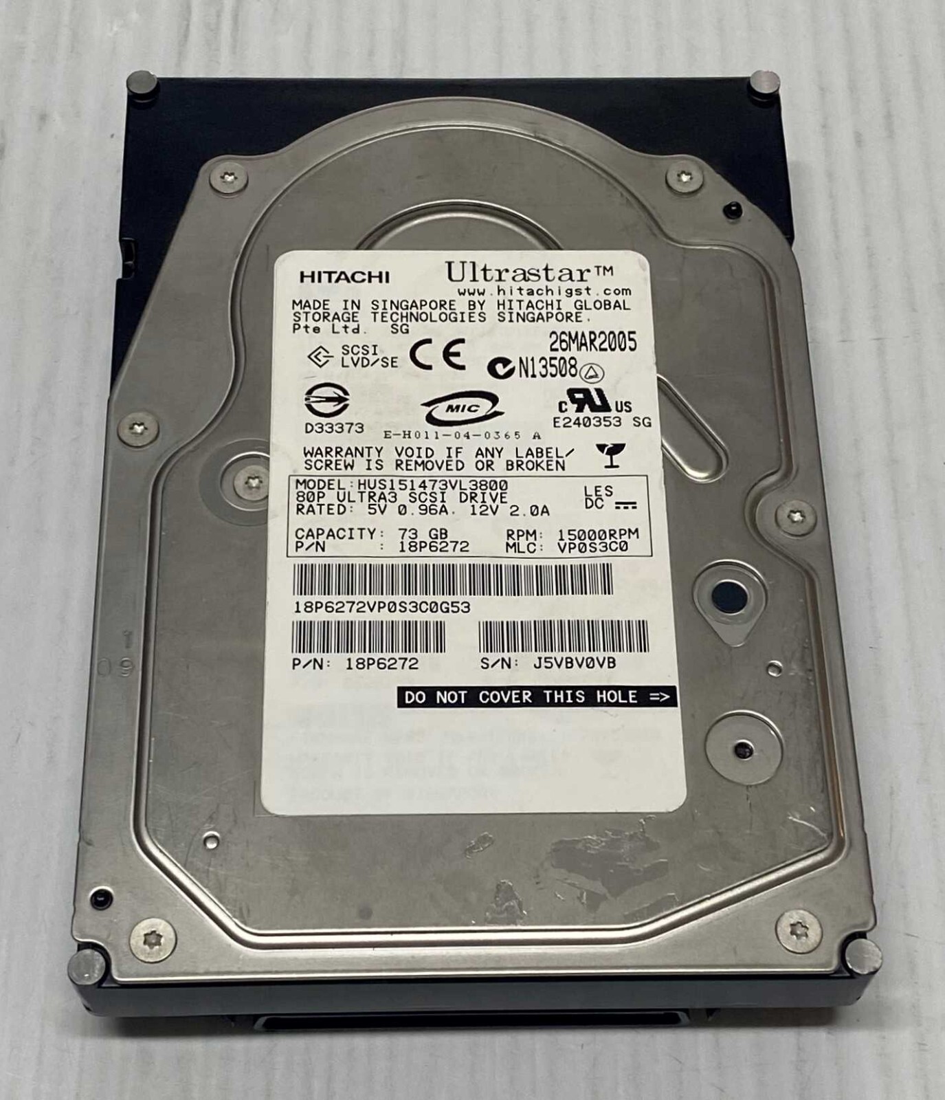 HUS151473VL3800 Hitachi Ultrastar 73GB 15K RPM 3.5'' SCSI Hard Drive