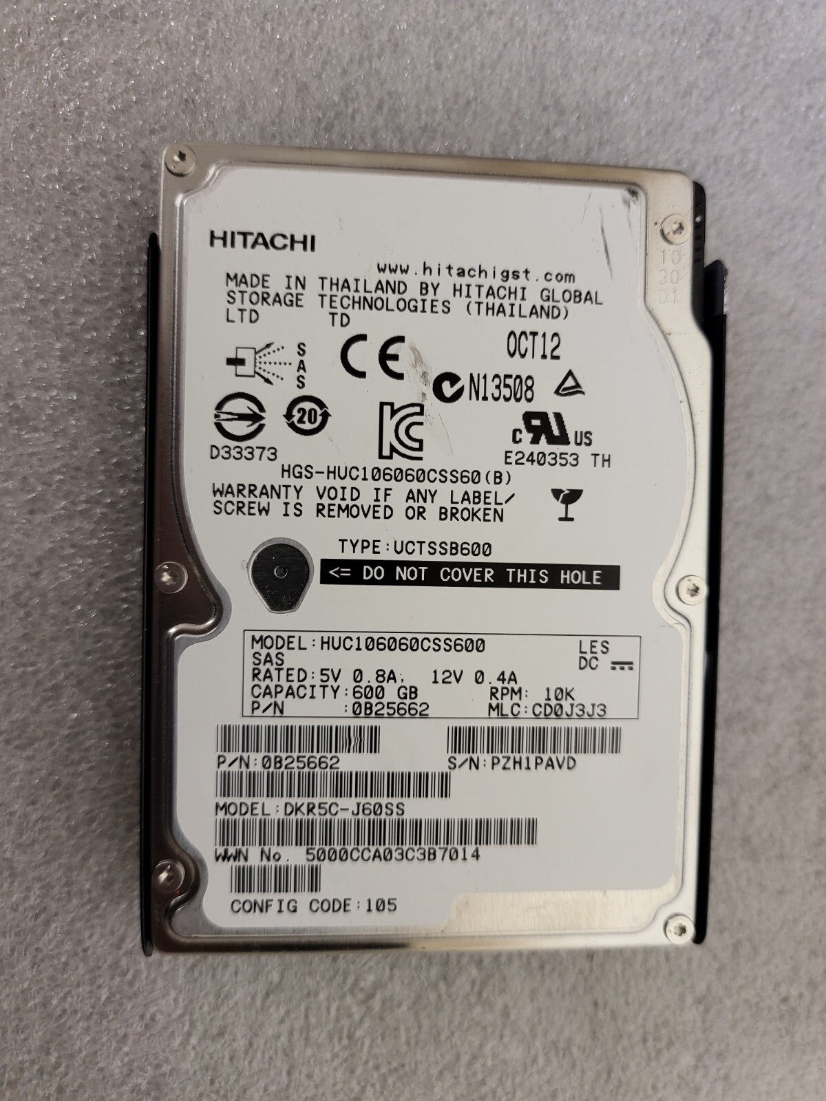 HST 600GB 10K SAS 2.5" HUC106060CSS600 0B25662 TESTED US SELLER
