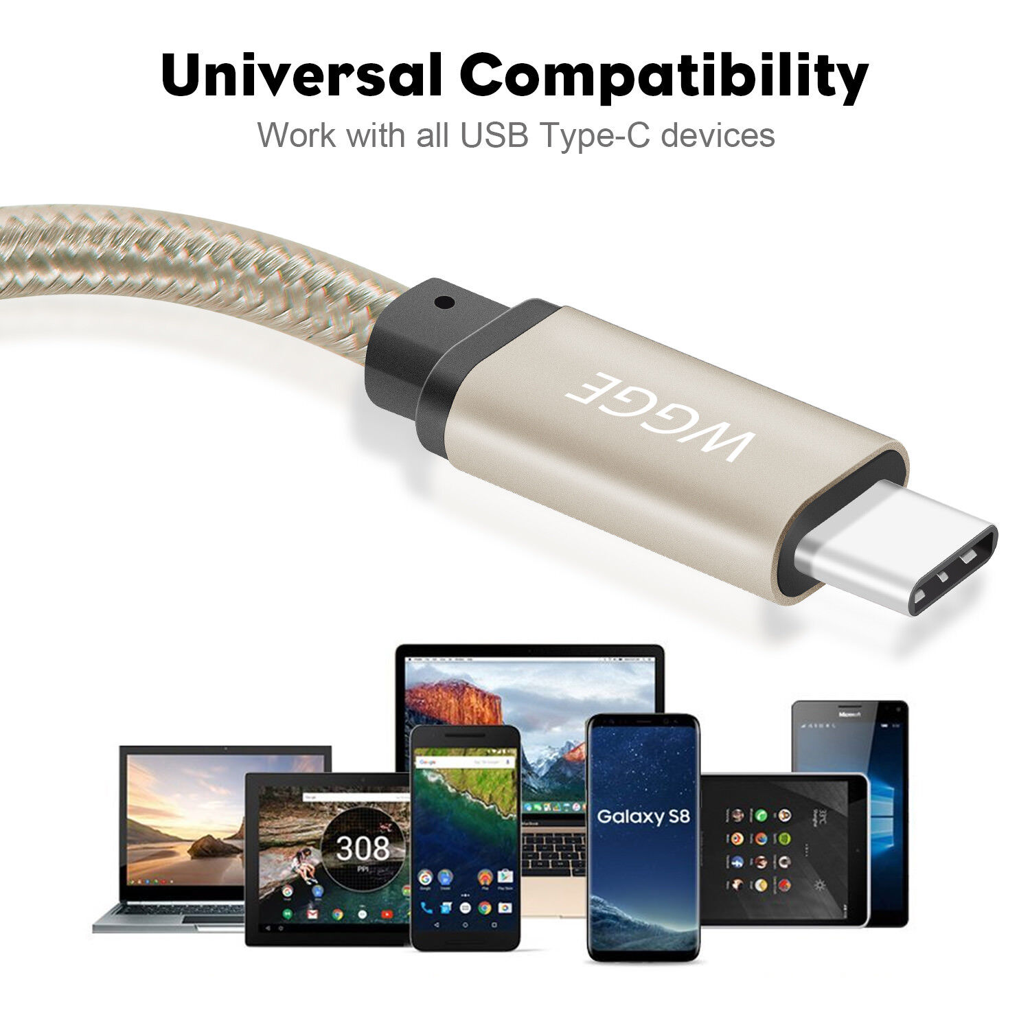 USB C to USB C Cable 3.1 Gen1 Type C Nylon Braided &Fast Charging (6.6ft/Gold)