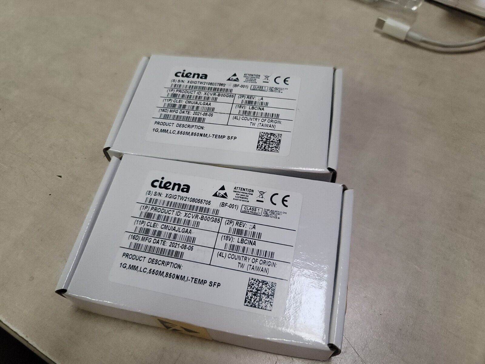 LOT OF 2 SEALED Genuine Ciena SFP Transceiver XCVR-B00G85  1g,mm,lc,550m,850nm