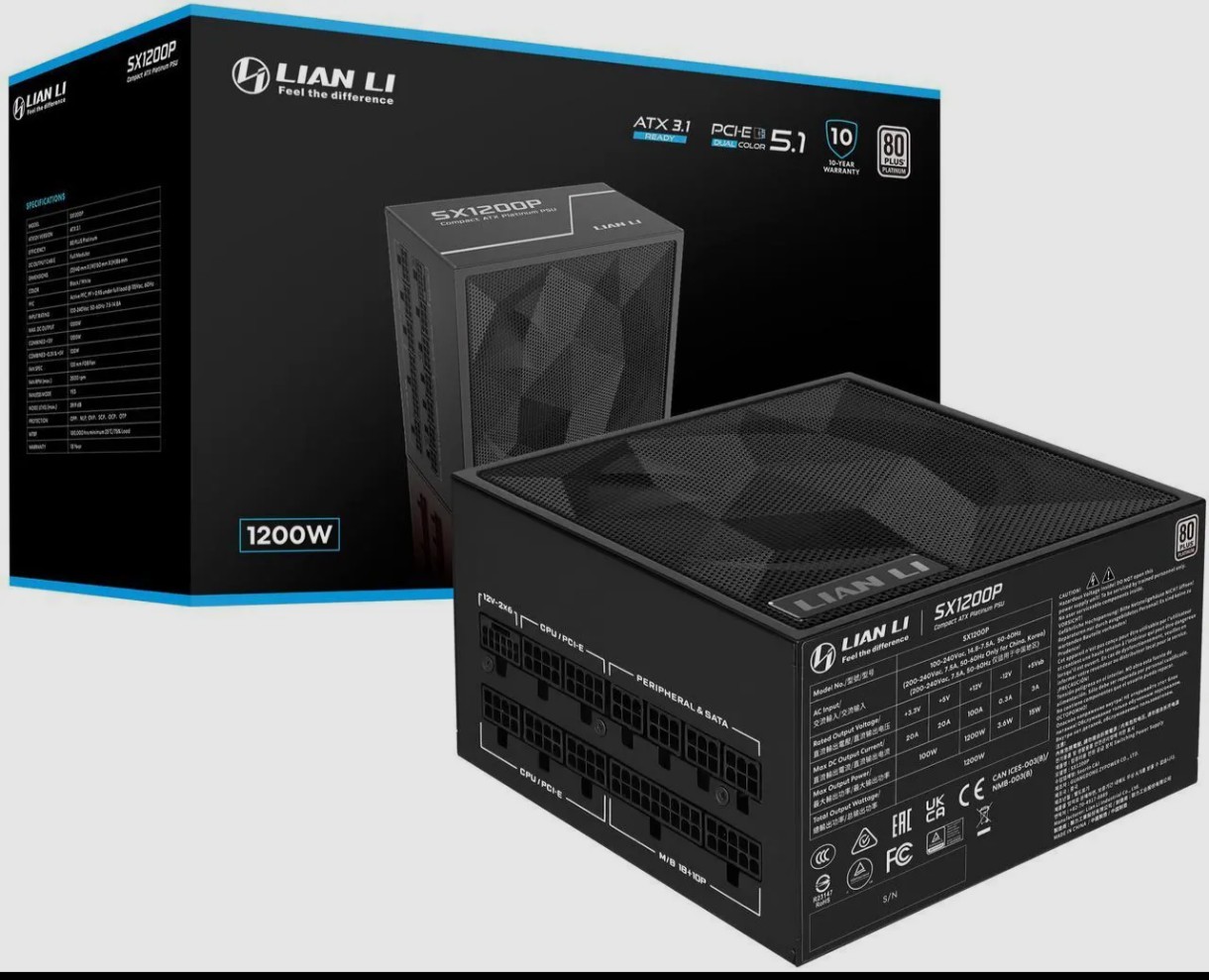 Lian Li SX1200P Platinum 1200W Compact ATX Form Factor Power Supply w/ 12V-2x6 C