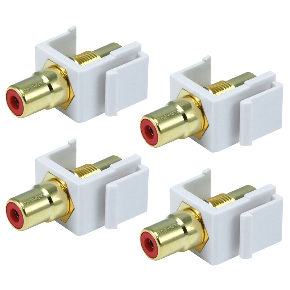 4 Pcs RCA Audio Video Keystone Jack Coupler Snap In Insert Red Center White