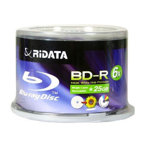 600 RIDATA BluRay 6X Blank BD-R 25GB White Inkjet Hub Printable Disc