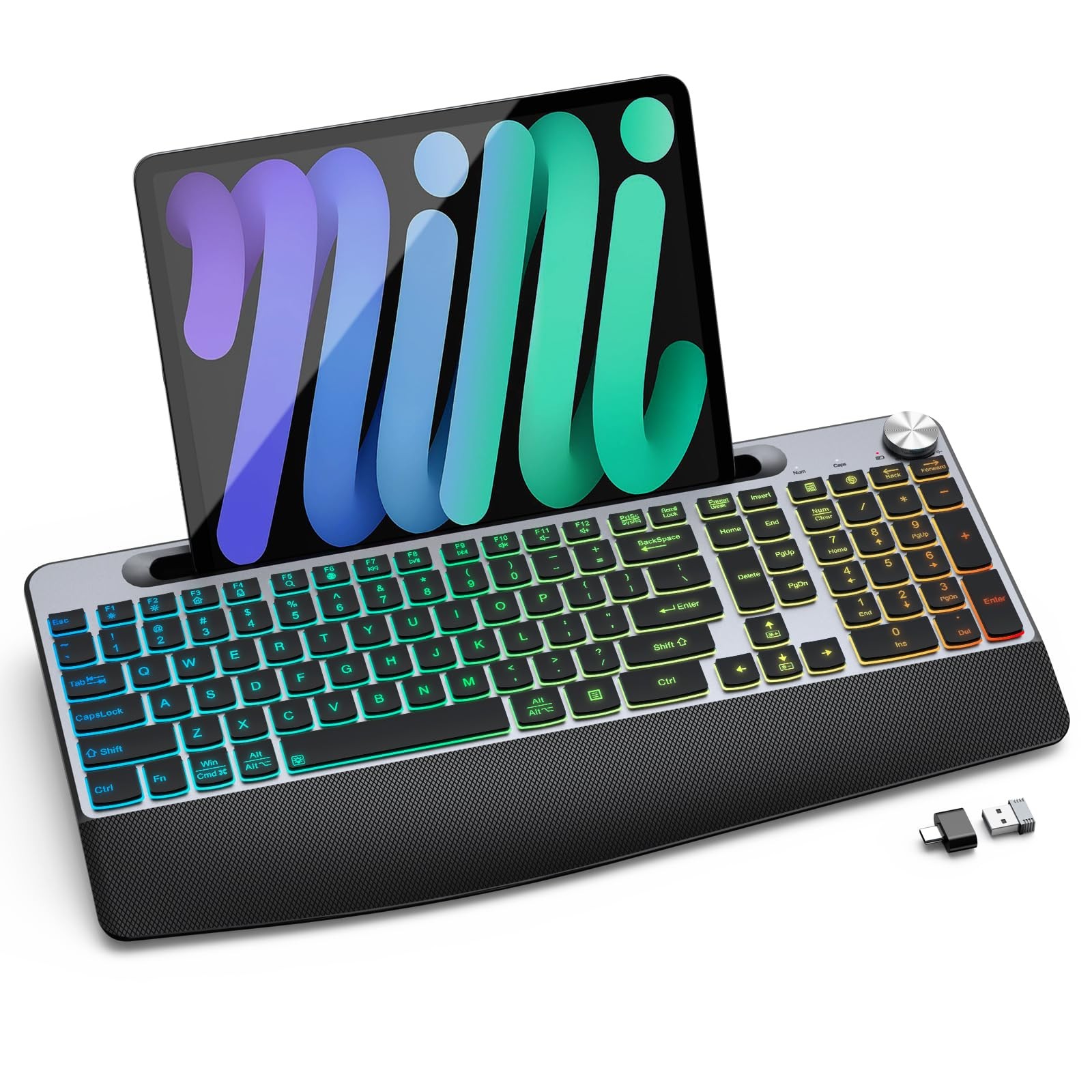 Ergonomic Wireless Keyboard with Phone Holder,Rechargeable Backlit Wireless K...