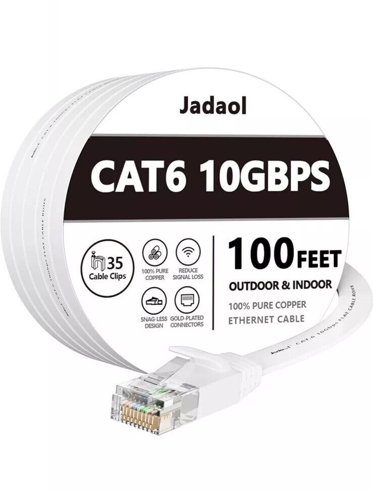 Cat 6 Ethernet Cable 100 ft, Outdoor&Indoor, 10Gbps Support Cat8 Cat7 Network