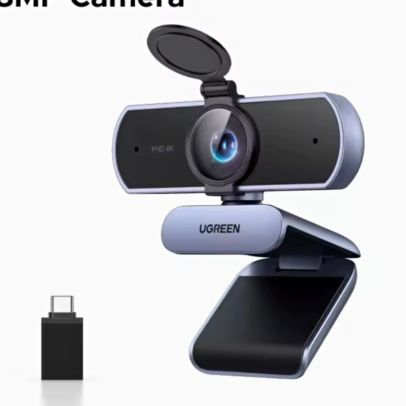 UGREEN FHD 4K USB-C Autofocus Webcam, Dual Built-In Mics, 30fps, Black/Silver