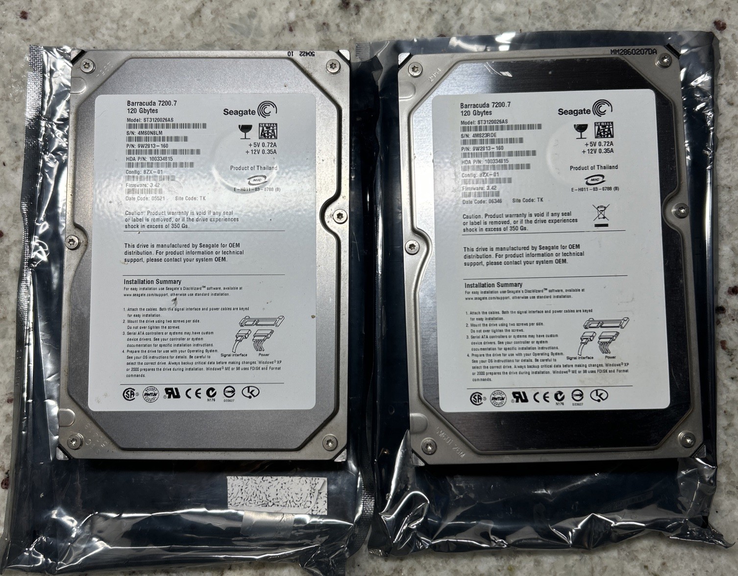 Lot Of 2 Seagate Barracuda 7200.7 ST3120026AS 120GB SATA Hard Drive 3.5