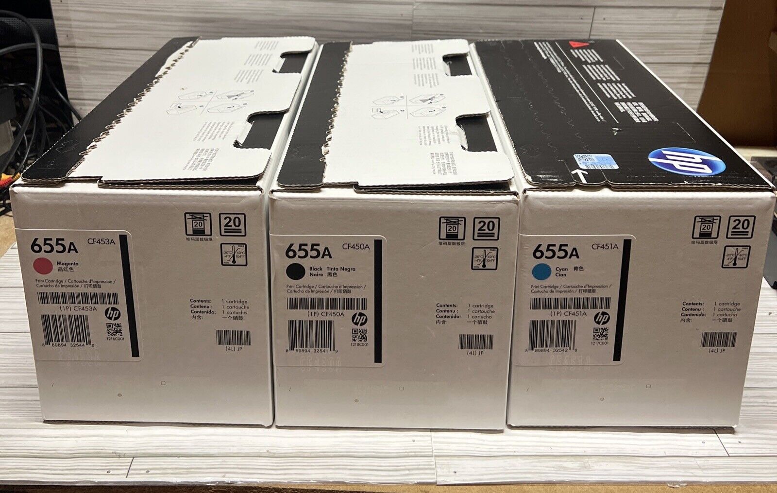 3 sets Virgin Genuine Empty HP CF450A CF451A CF453A Toner Cartridges 665A