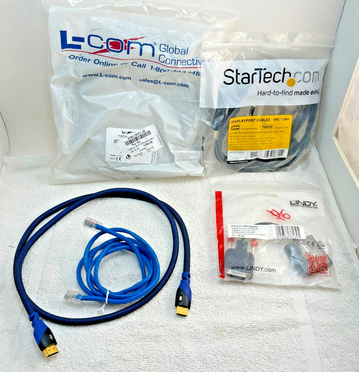 5 Computer Cord  25 ft Cat5 Displayport Cables DVI-D to VGA Adapter Lot