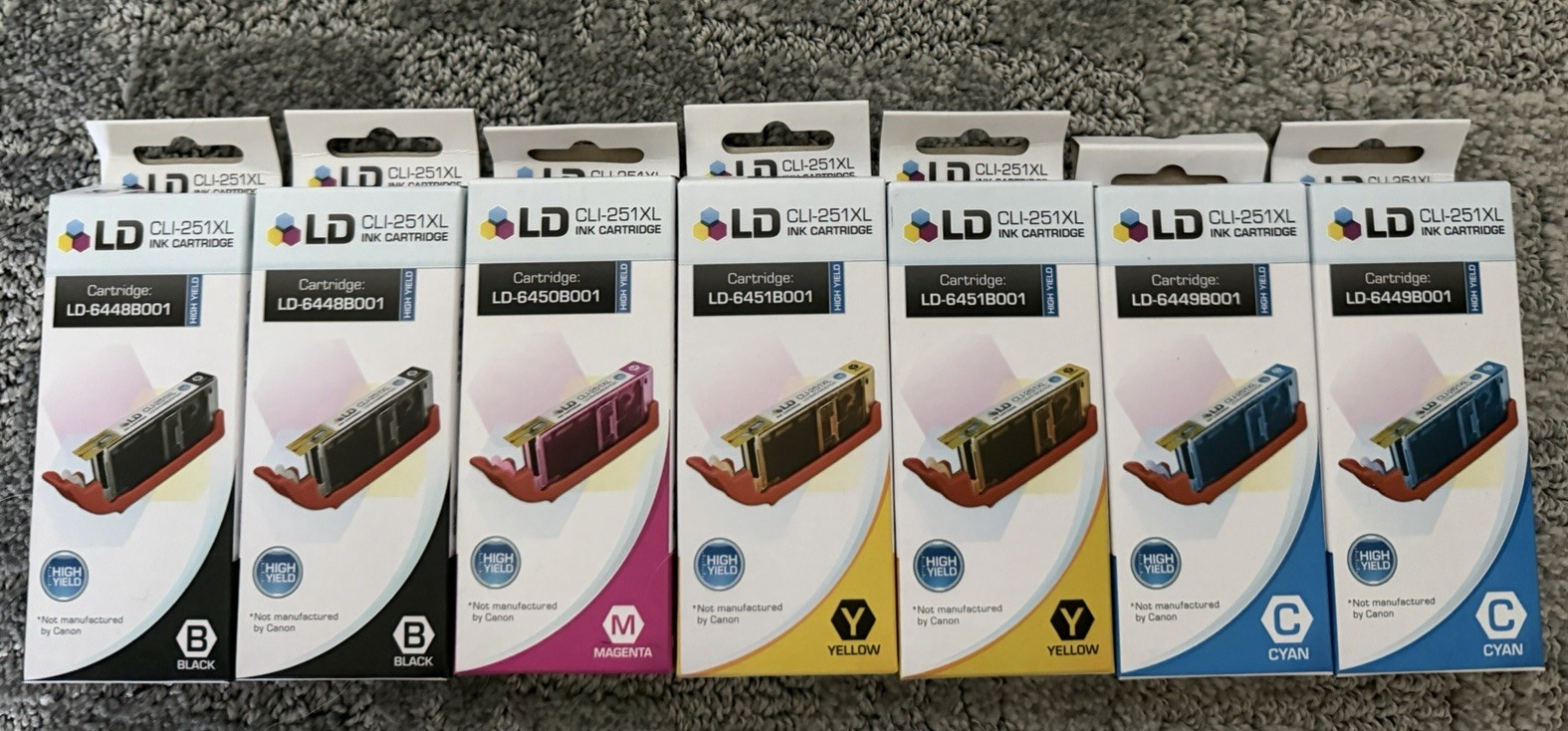 LD CLI-251XL High Yield Ink Cartridge 7-Pack BK/C/M/Y for Canon Inkjet