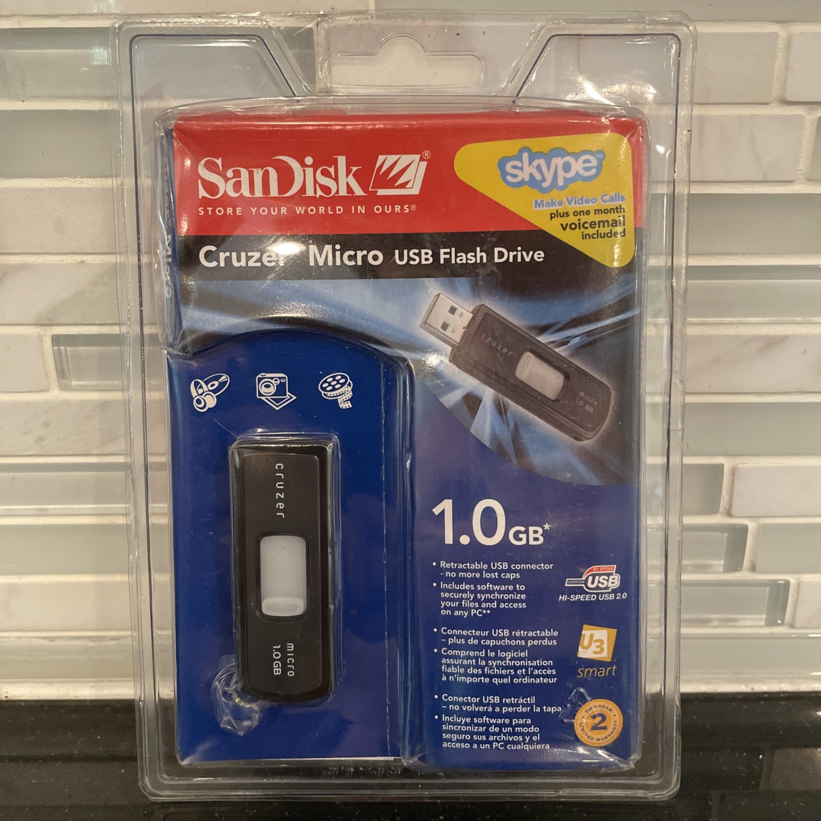 New Old Stock Vintage SanDisk Cruzer Micro USB Retractable Flash Drive 1.0 GB