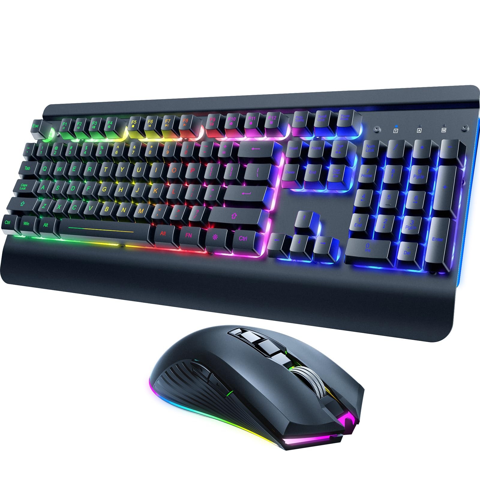 RisoPhy Wireless Gaming Keyboard and Mouse Combo, Metal Panel, 7 Color Backli...