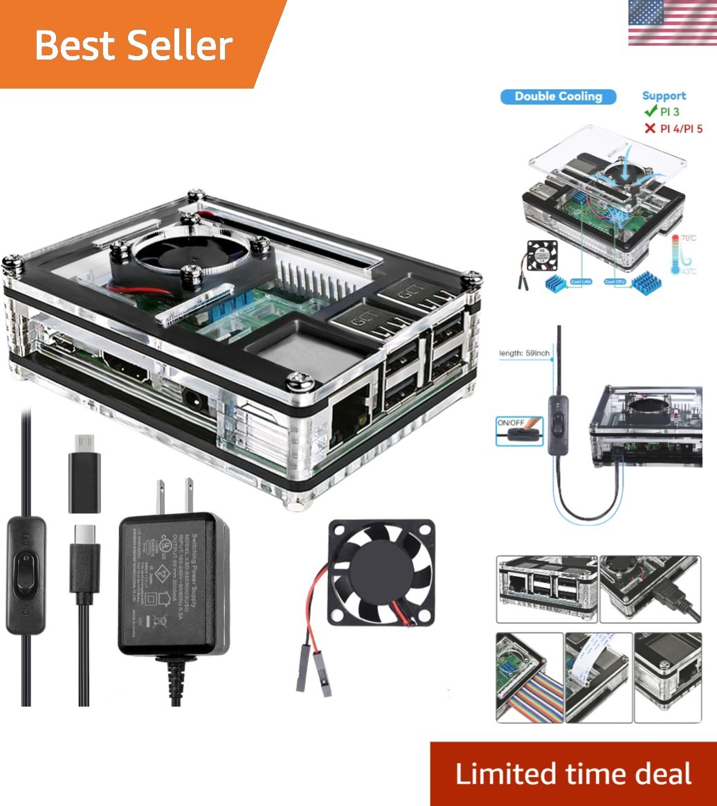 Elegant Acrylic Raspberry Pi 3 Case with Cooling Fan & Heatsinks - Perfect Fit