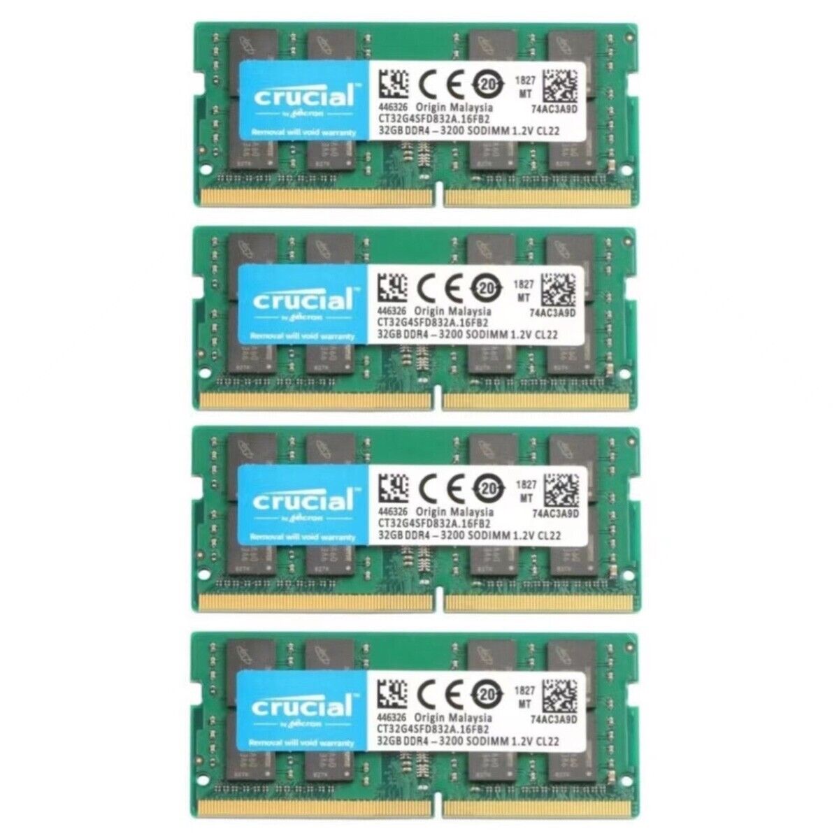 128GB (4X 32GB ) Crucial DDR4 3200MHz PC4-25600 SODIMM Memory Ram CT32G4SFD832A