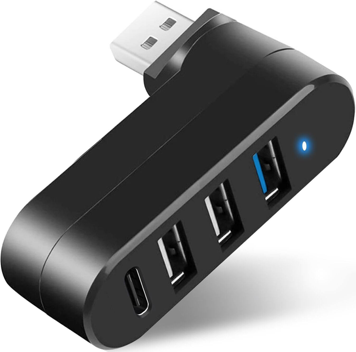 4-Port USB 3.0 Hub [90°/180° Degree Rotatable], USB Splitter with PD-in 5W USB C