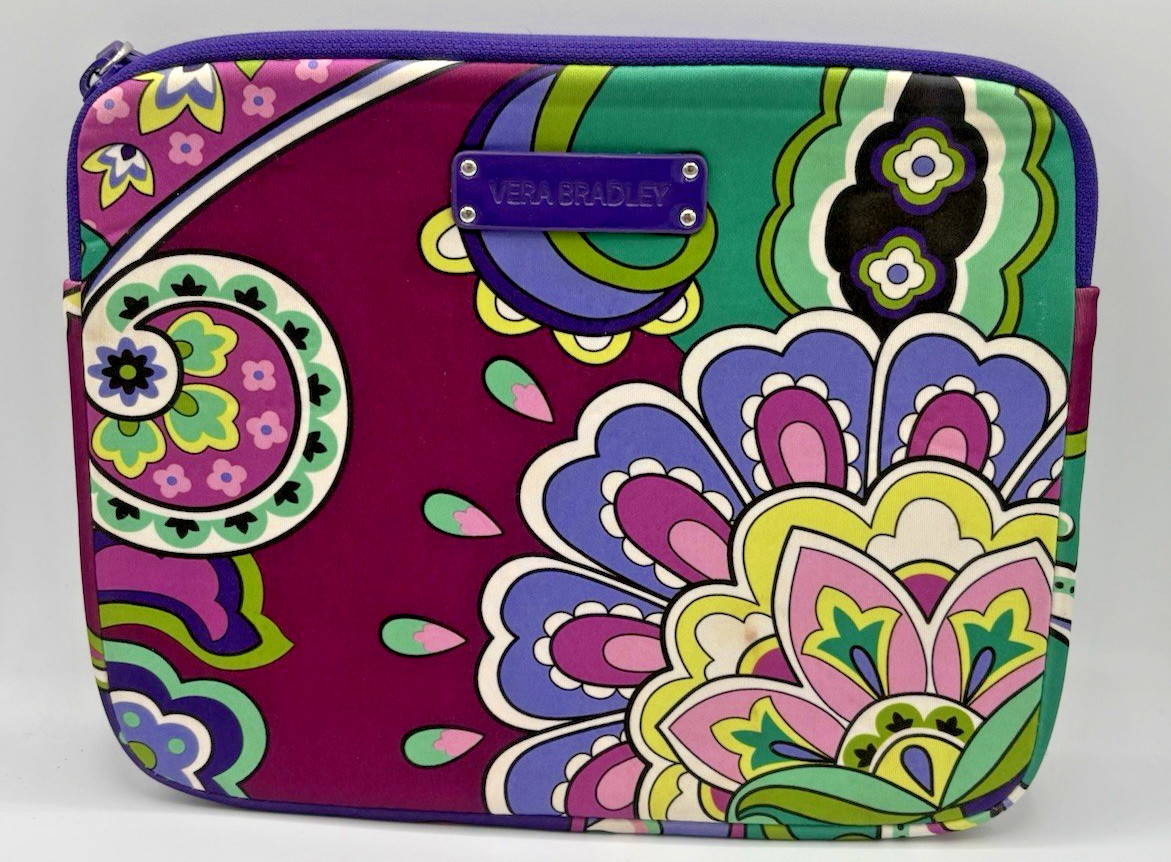 VERA BRADLEY Heather Tablet Sleeve Case Purple Paisley Neoprene iPad Pouch EUC
