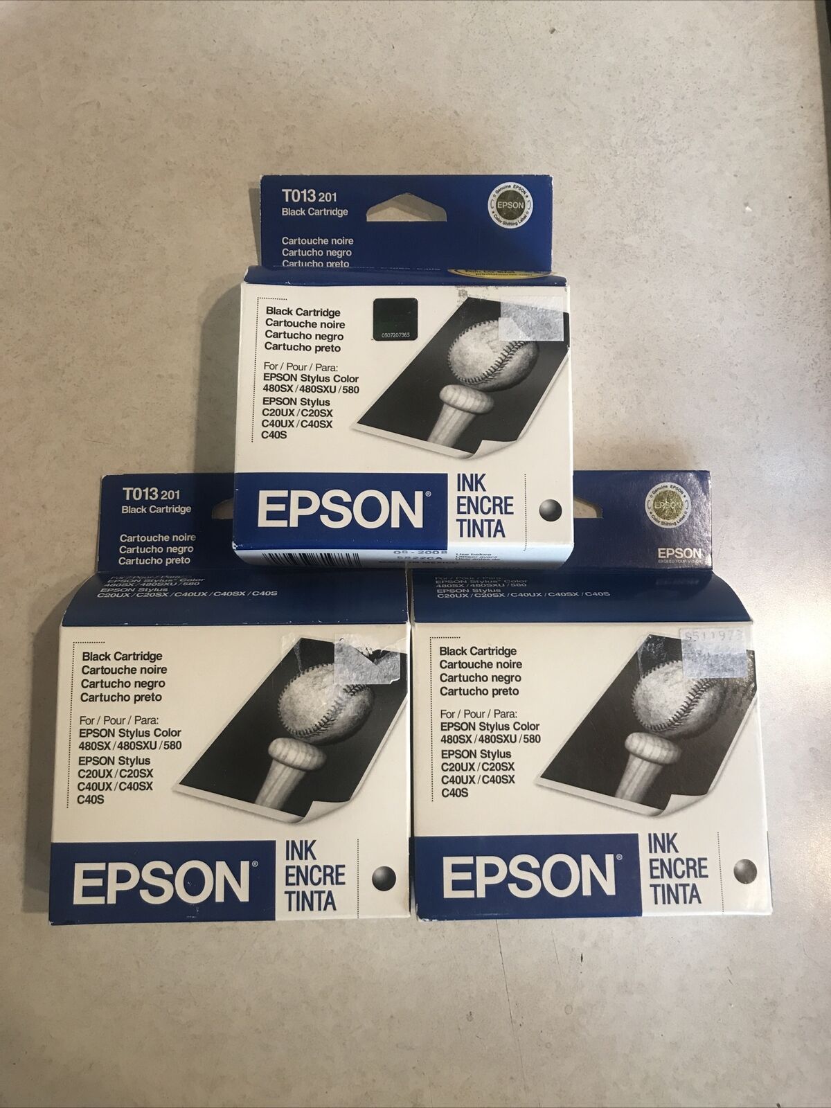 Epson T013 201 Genuine Black Ink Cartridge Expires Late 2008, Late 2009 Lot of 3