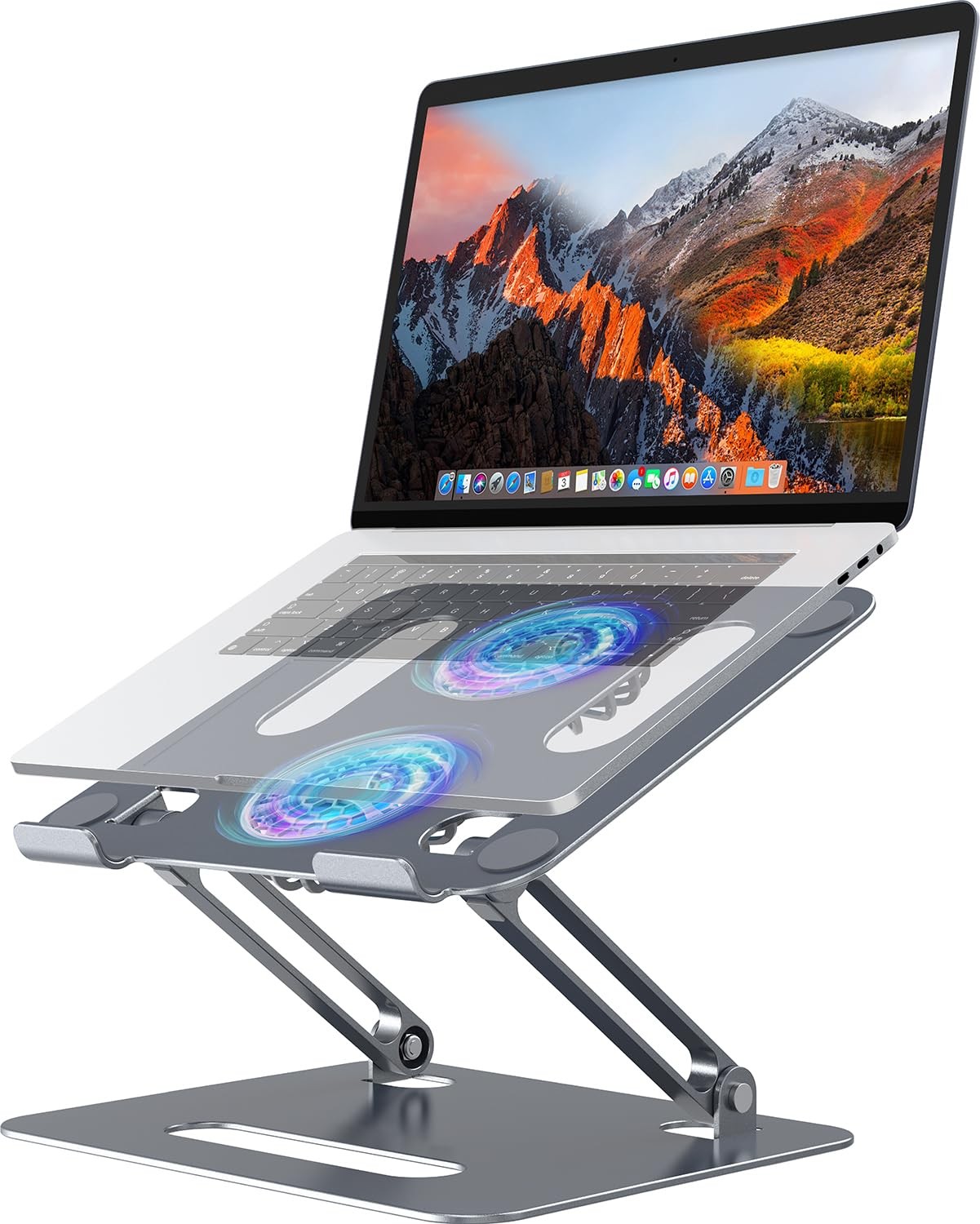 YICOSUN Adjustable Laptop Cooling Stand with 2 Quiet 9.8*8.7*1.2 inch, Gray