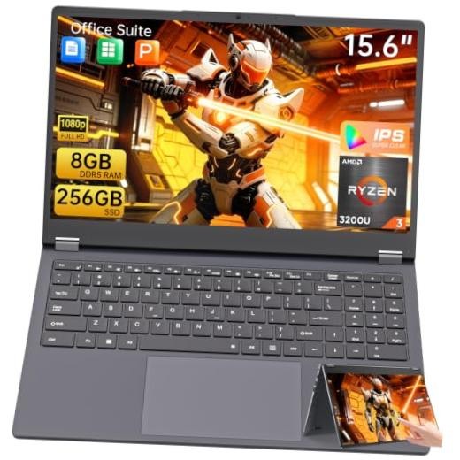 15.6" Laptop Computer, 8GB DDR5 RAM 256GB SSD R3 3200U(up to 8G RAM+256GB SSD