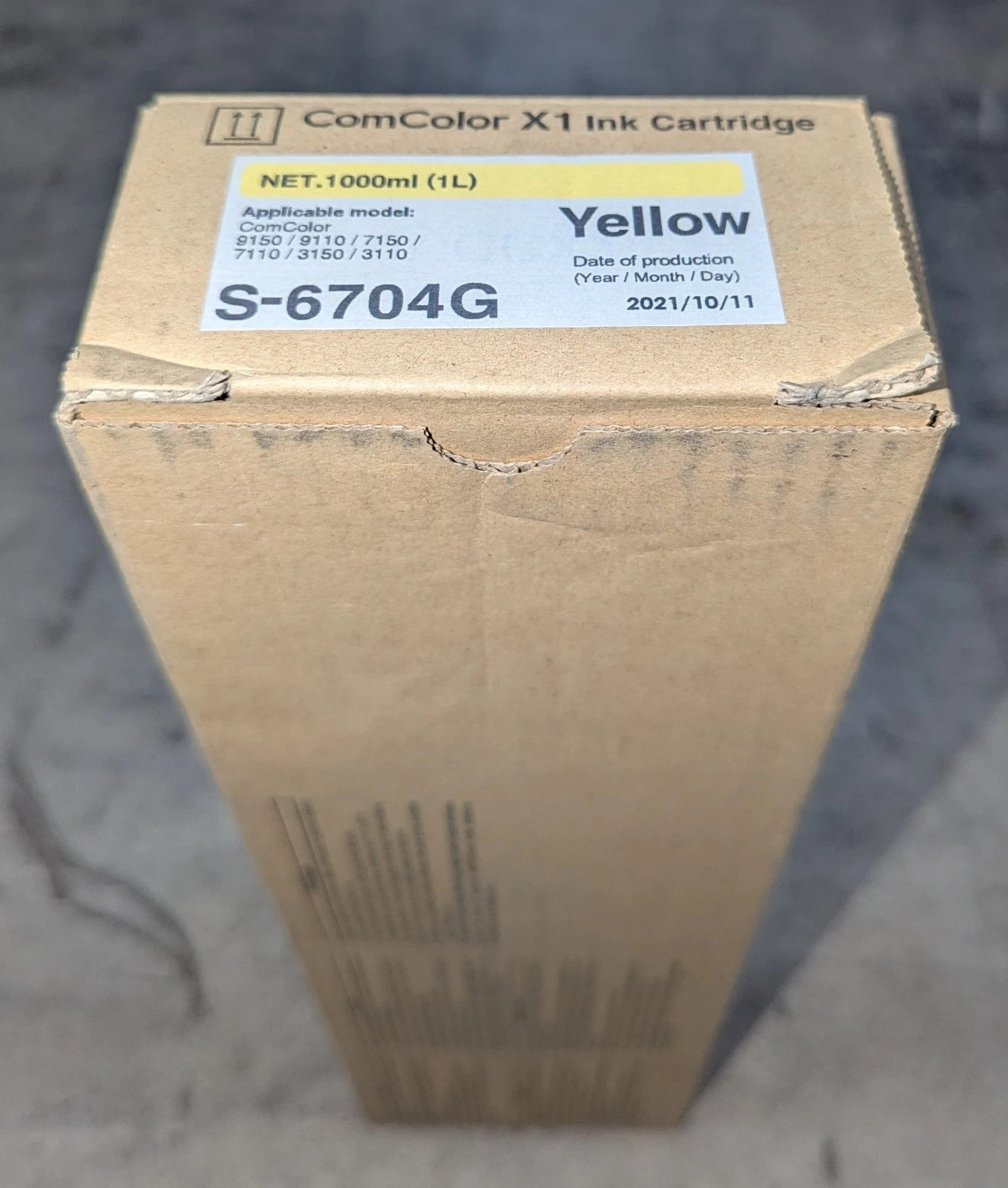 Genuine Riso S-6704G Yellow Ink Cartridge Date of Prod: 2021/10/11 ComColor 3110