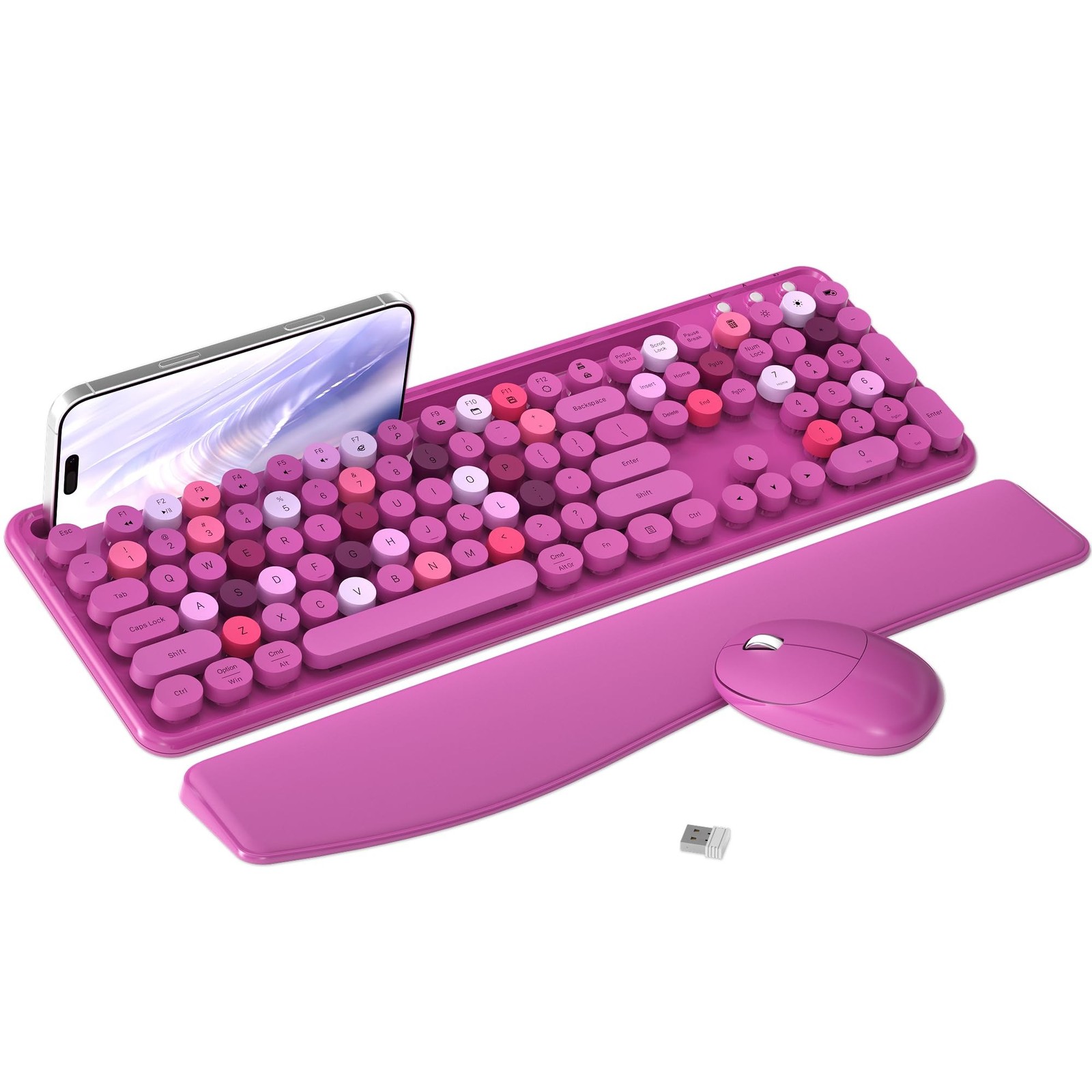 MPTOG Colorful Wireless Computer Keyboard and Mouse Combo with Phone Holder, ...