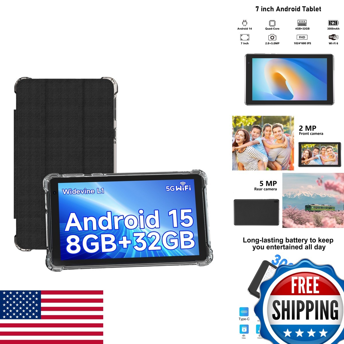 YQSAVIOR Q2 Android 15 Tablet 7 inch 8GB RAM 32GB ROM Quad-Core for Kids