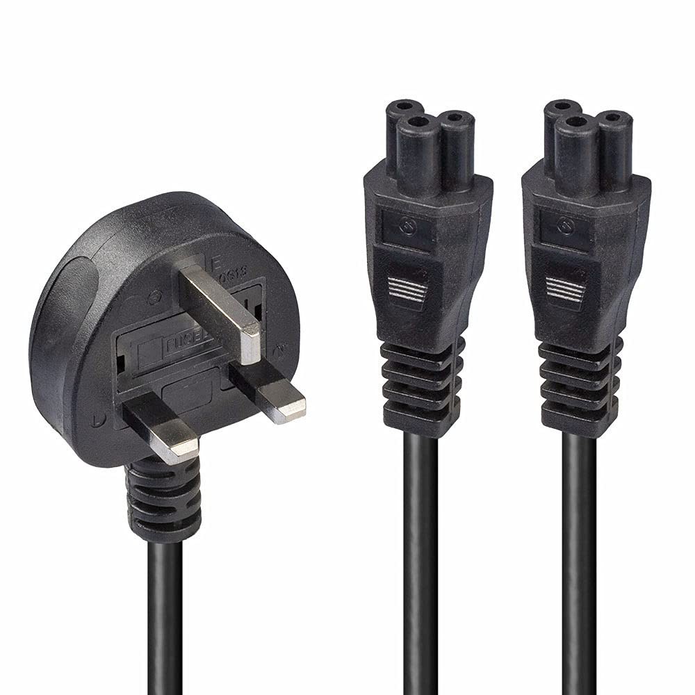 LINDY 30428 2.5 m UK 3 Pin Plug To IEC 2 x C5 Splitter Extension Cable - Black U