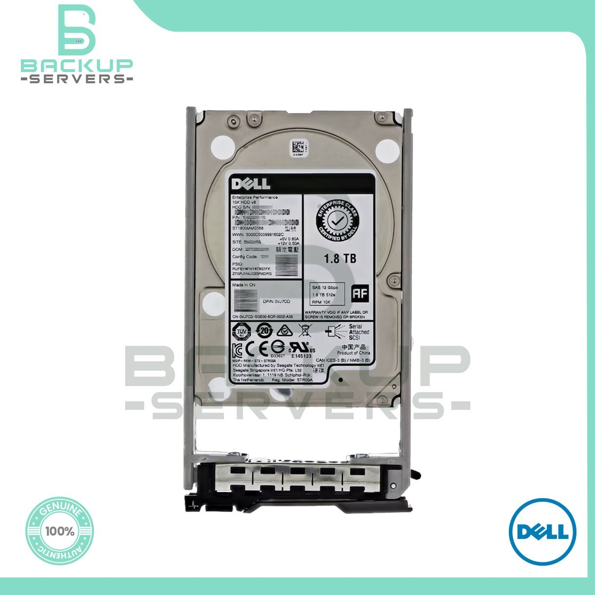 VJ7CD Dell 1.8TB 12Gbps 10K RPM Hot-Plug SAS 2.5" Internal Hard Drive 0VJ7CD