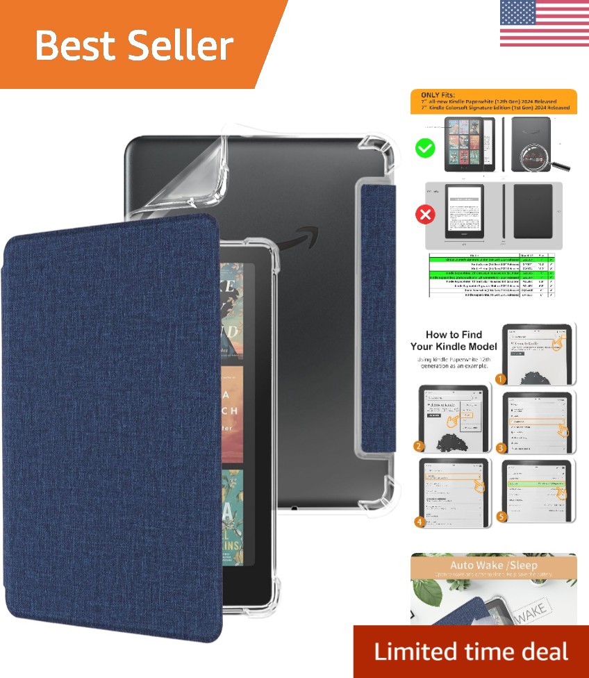 Elegant Floral Navy Case for 7" Kindle Paperwhite | Auto Wake/Sleep Protection