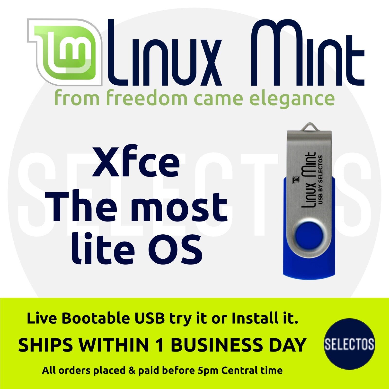 Linux Mint 21.3 Virginia Xfce Bootable USB 64bit Advanced & New Linux Users