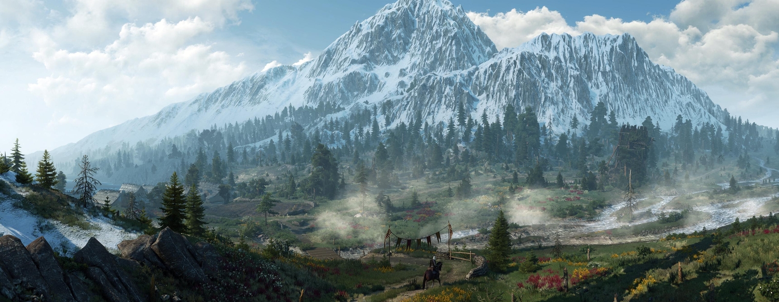 Landscape ultrawide nature the witcher 3 wild hunt Custom Gaming Mat Desk