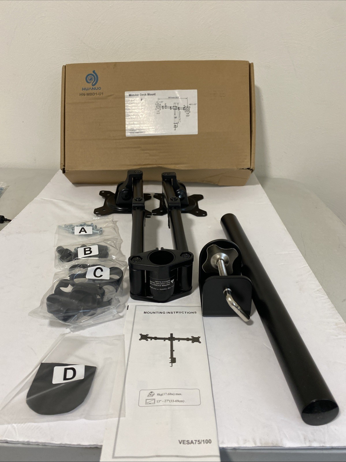 New Huanuo Dual Monitor Mount for 2 Monitors up to 30”, Heavy Duty Stand