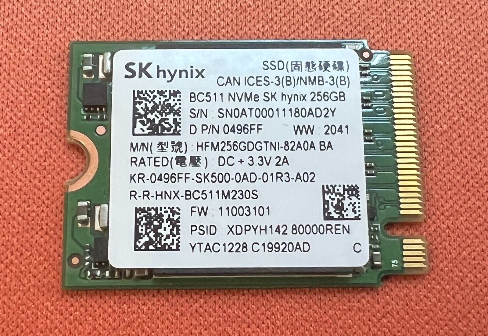 OEM SK Hynix BC511 256GB NVMe SSD Solid State Drive HFM256GDGTNI-82A0A 0496FF