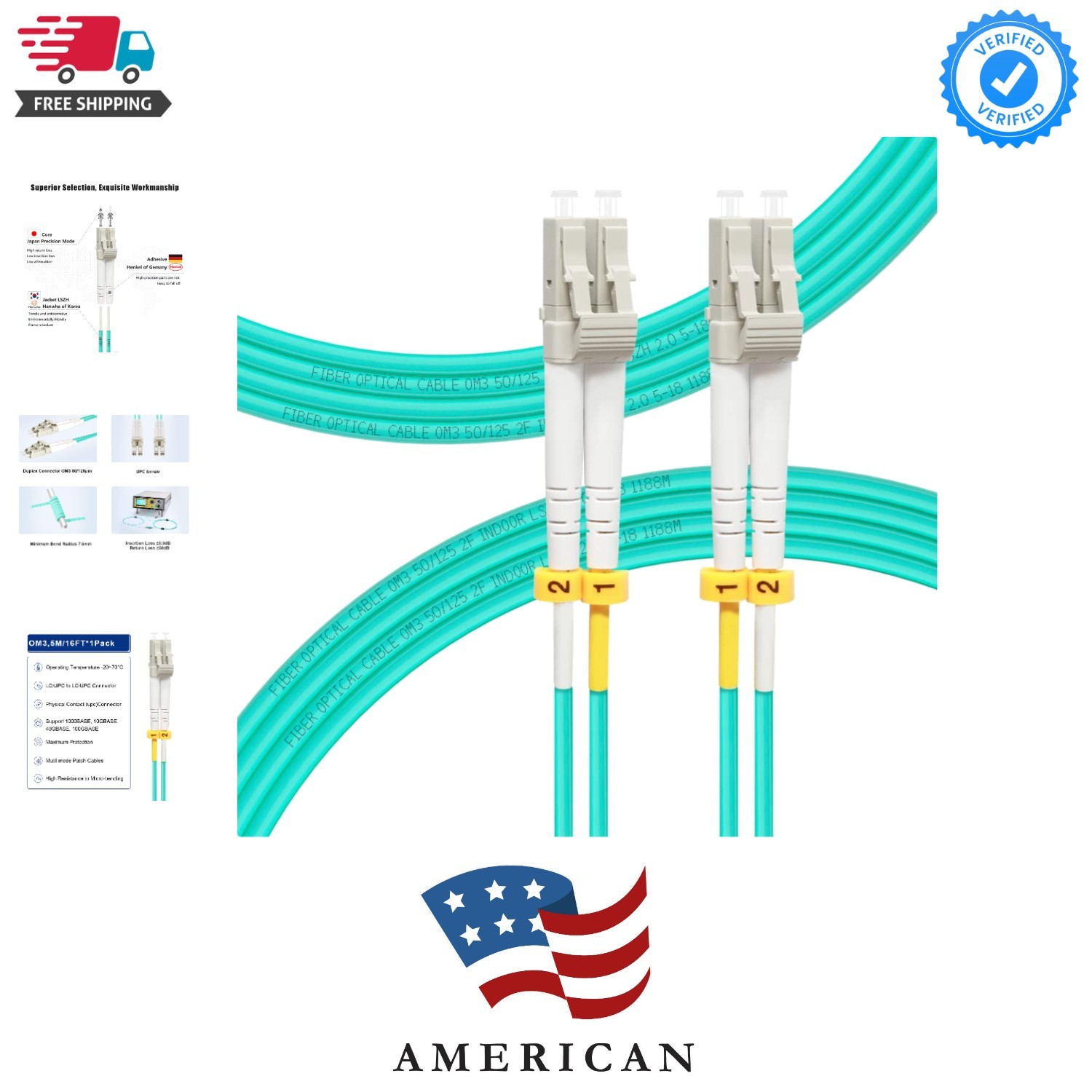 LC to LC Fiber Patch Cable OM3 5M/16ft, Length Options: 0.2m-200m, 10GB/40GB ...