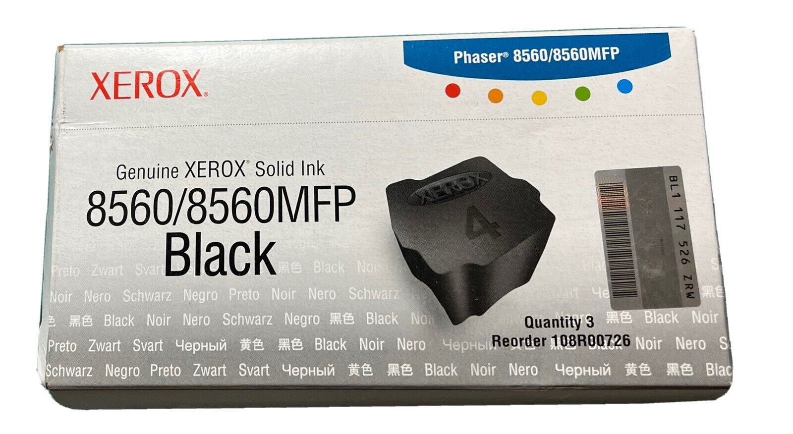 NEW UNOPENED Genuine XEROX Phaser 8560 Black Solid Ink  108R00726
