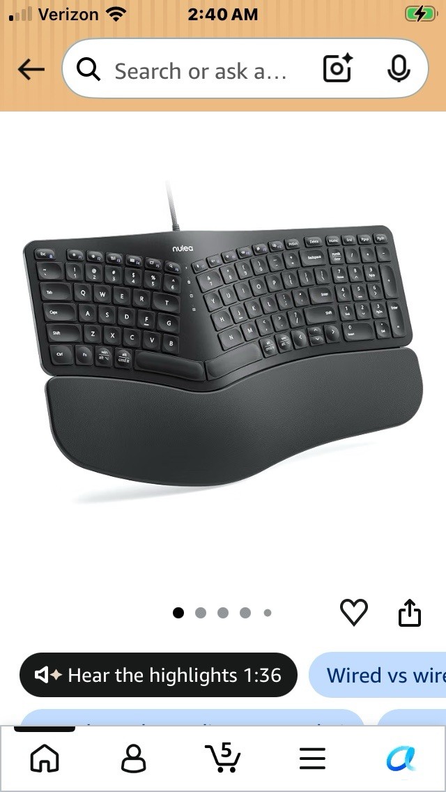 Nulea RT05C Wired Ergonomic Keyboard, Split Keyboard with Cushioned Wrist Rest.