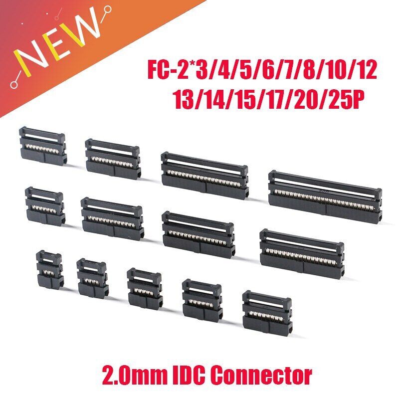 5PCS 2.0 FC-6-50Pin 8P 10P 12P IDC Socket Pin Dual Row Pitch 2.0mm IDC Connector