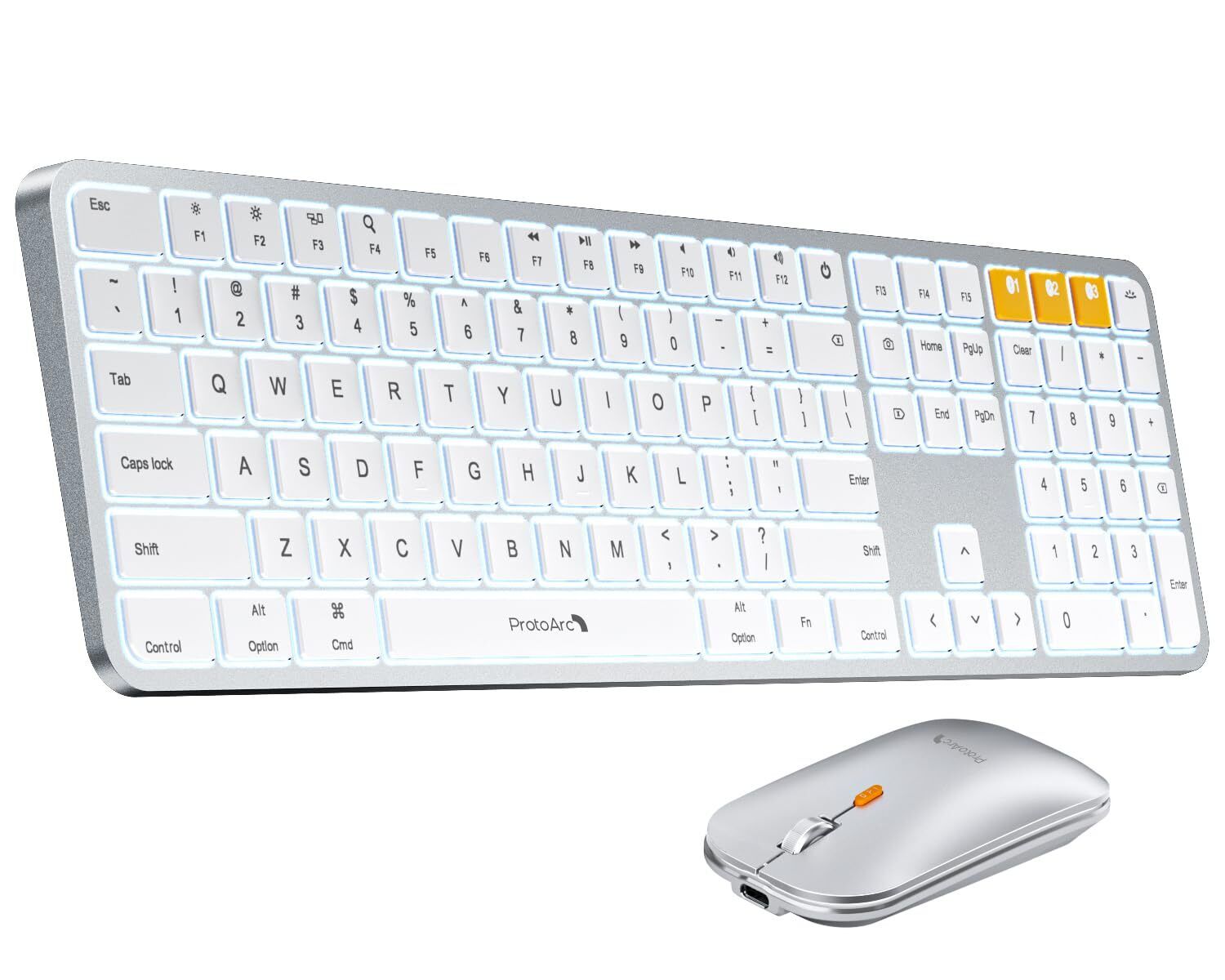 ProtoArc Backlit Bluetooth Keyboard Mouse for Mac, KM100-A Ultra Slim Wireles...