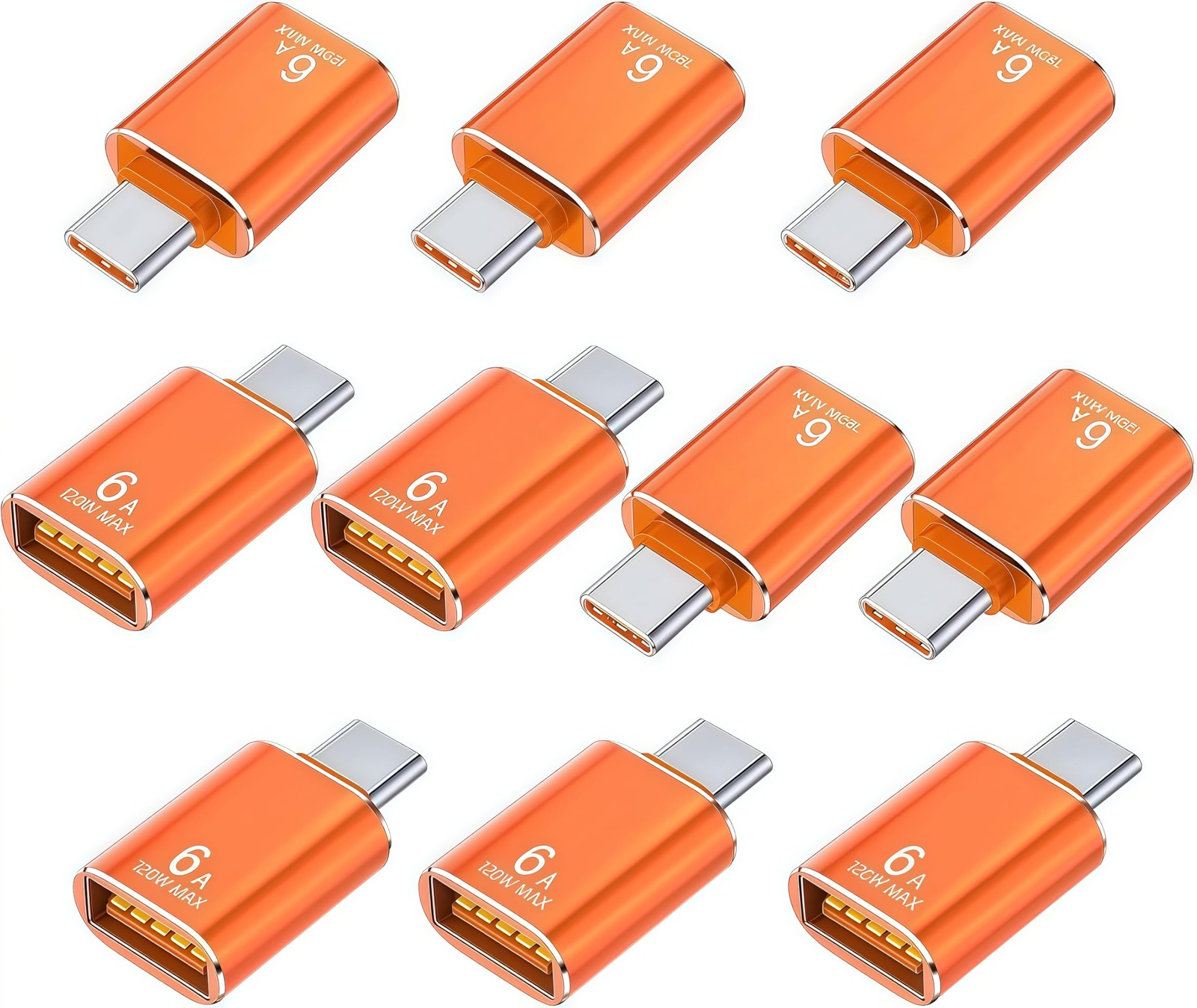 10 Pack 10Gbps/120W USB C to USB3.1 Adapter, Orange Type C Male to USB Female...