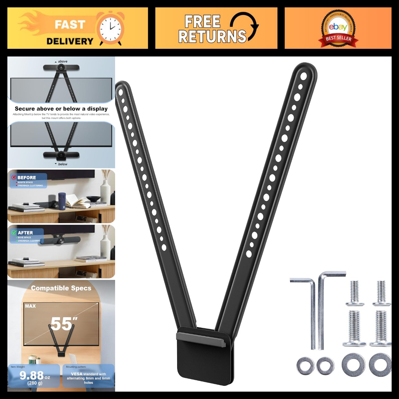 TV Mount for Logitech MeetUp - VESA Compatible, HD Video Conferencing, Easy Inst