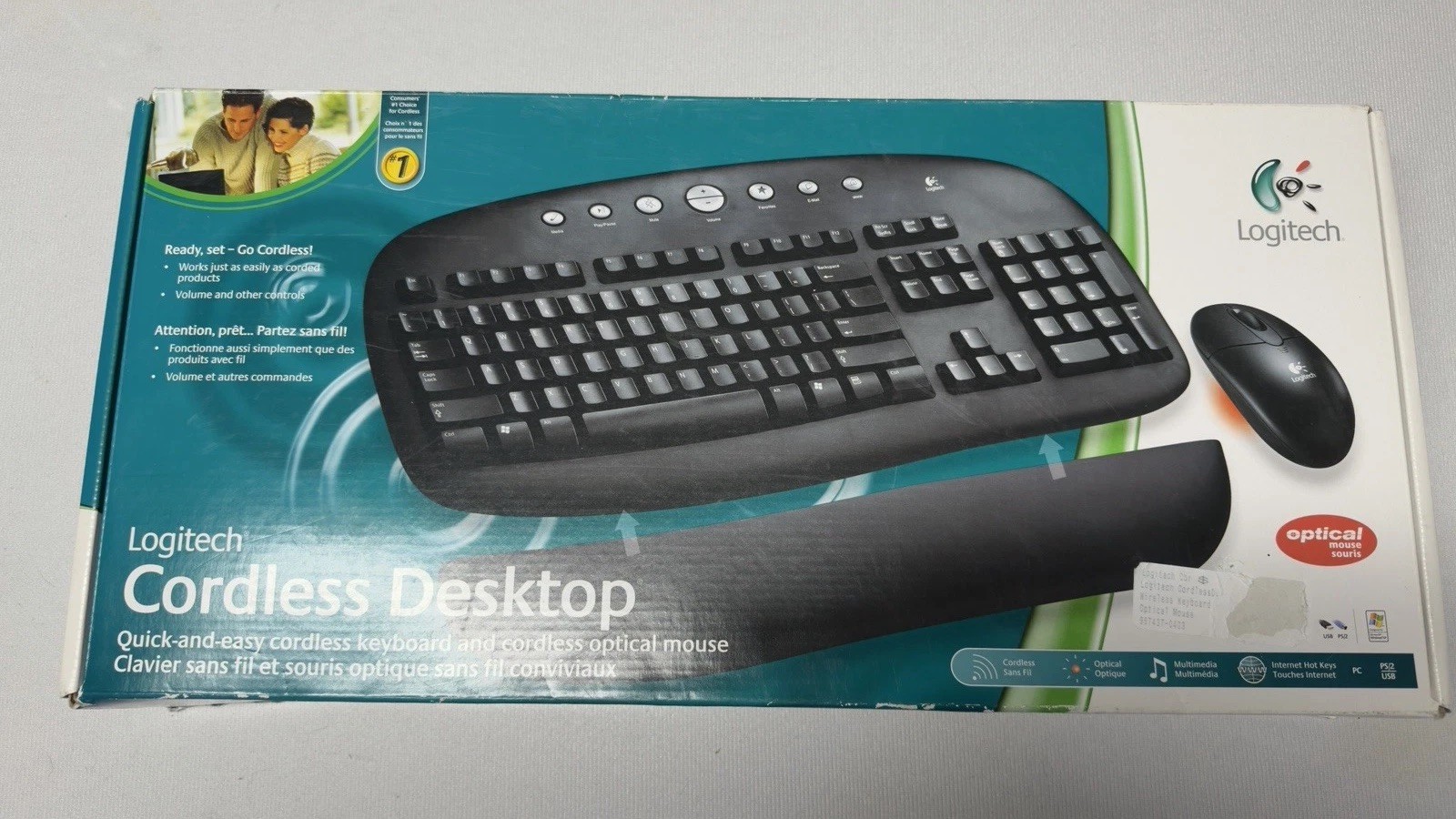 Logitech 967437-0403 Cordless Keyboard Optical Mouse Hand Rest New Sealed 2004
