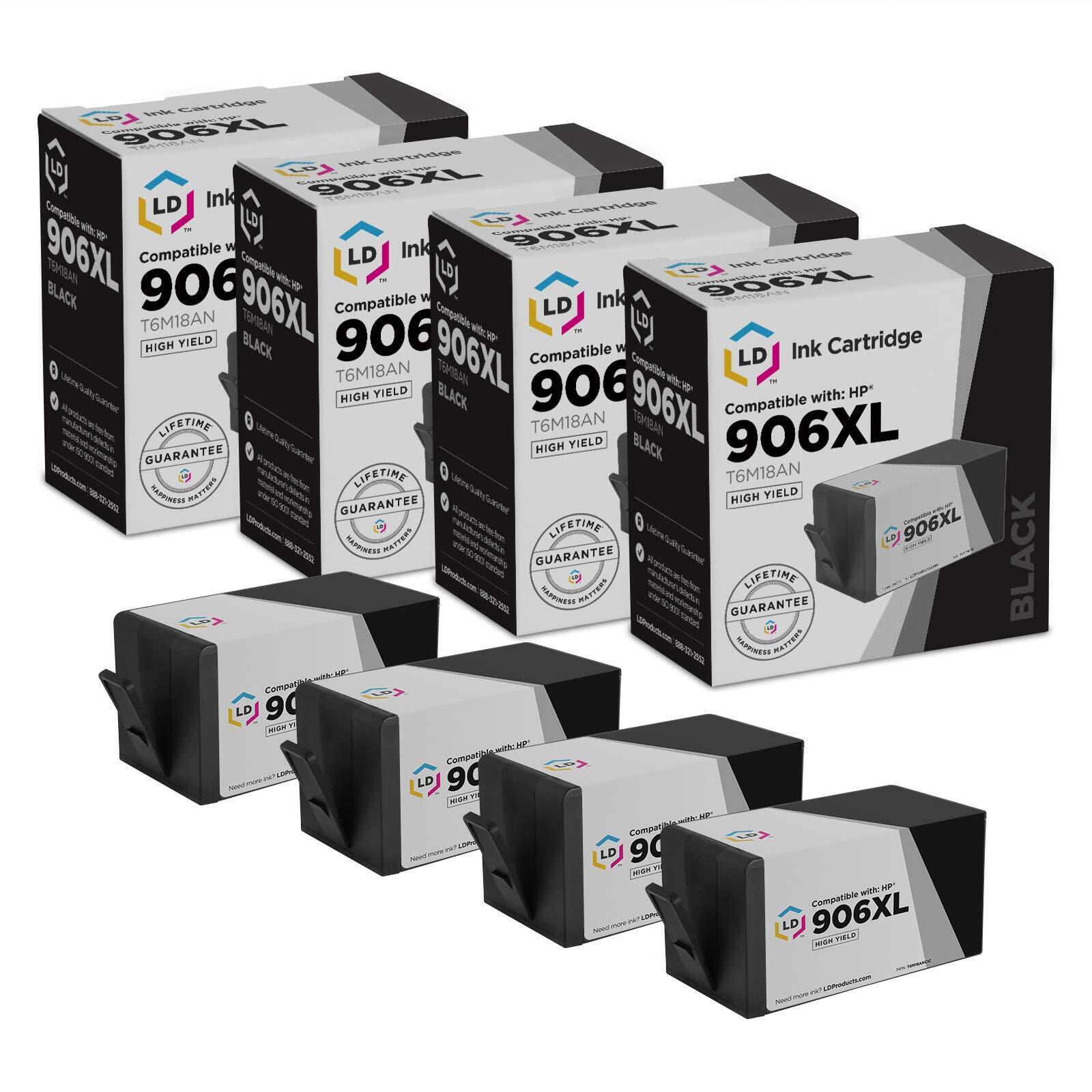 LD Products 4PK Replacement for HP 906XL 902XL Extra HY Black Ink Cartridges
