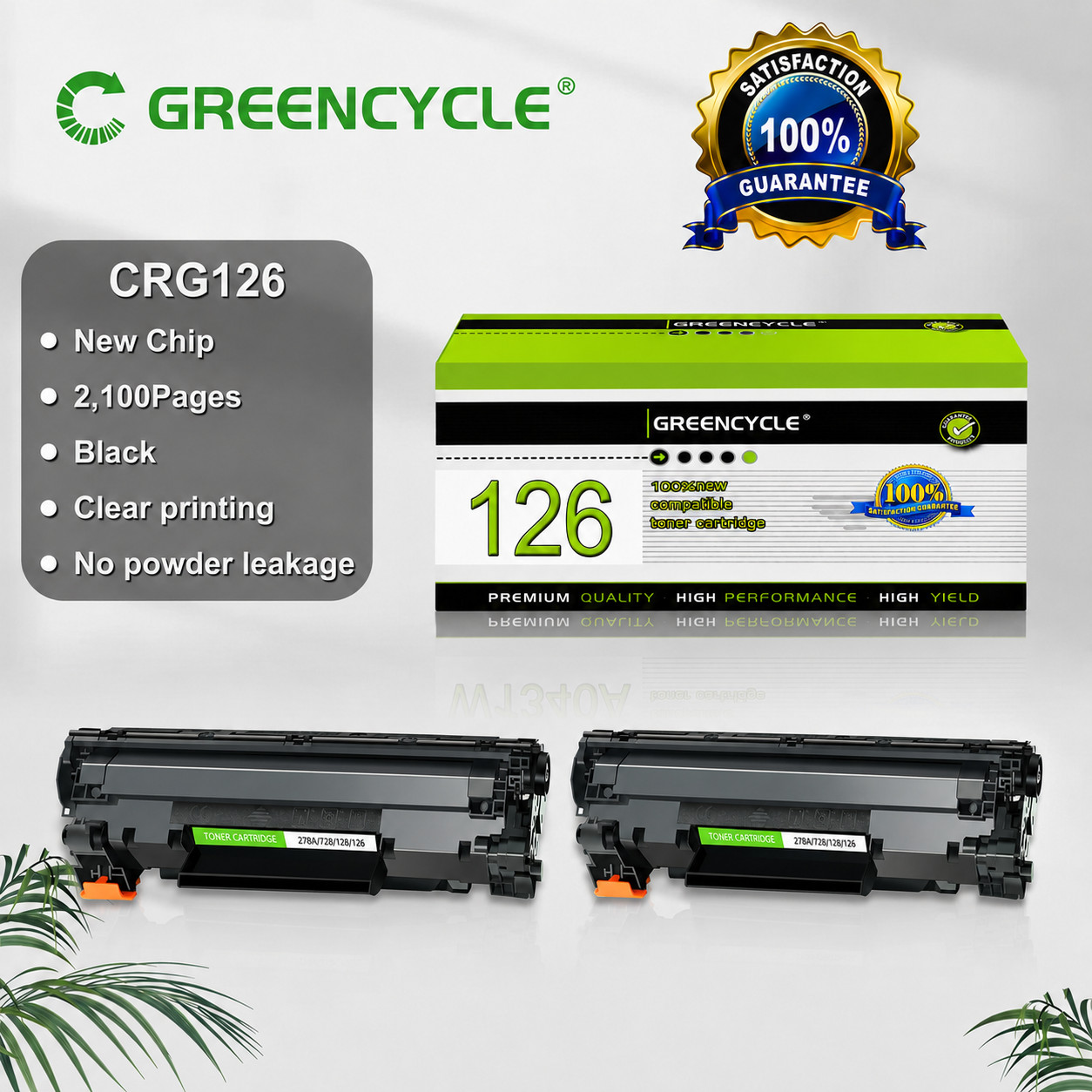 GREENCYCLE 2 Pack Canon 126 CRG126 Black Toner for LBP6200d LBP6230dw LBP6230dn