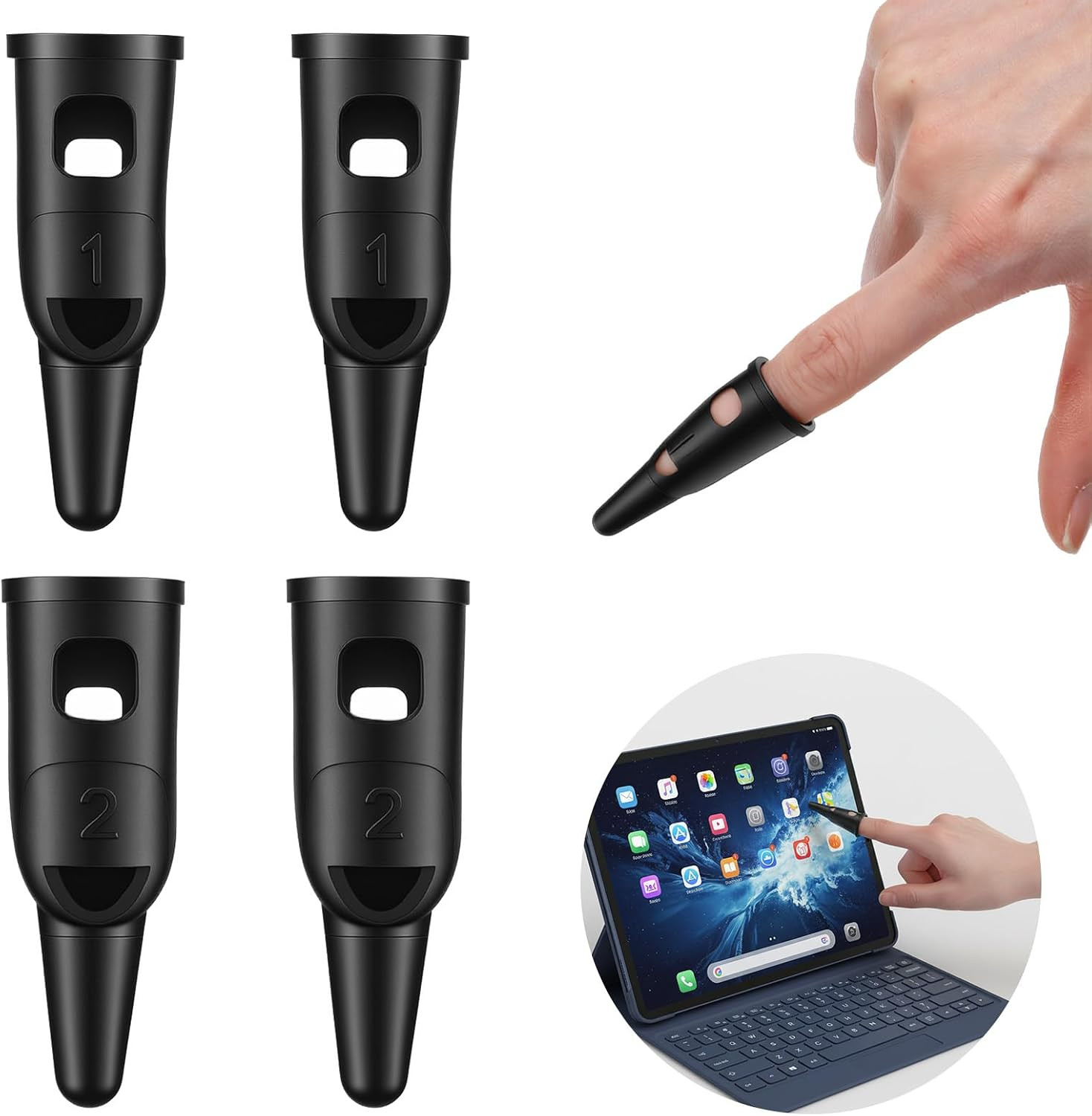 4PCS Finger Stylus Touch Screen Silicone Tips for Phones Tablets 2 Sizes