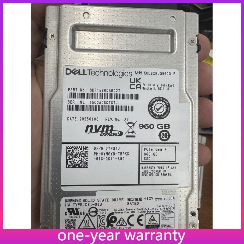  CD8, KCD8XRUG960G KIOXIA 960GB DELL SSD U.2 2.5" PCIe Gen4 NVME Solid State
