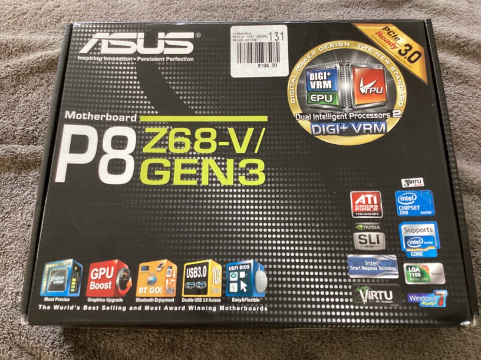 ASUS P8Z68-V/GEN3 Intel Z68 DDR3 LGA 1155 ATX Motherboard, UNUSED
