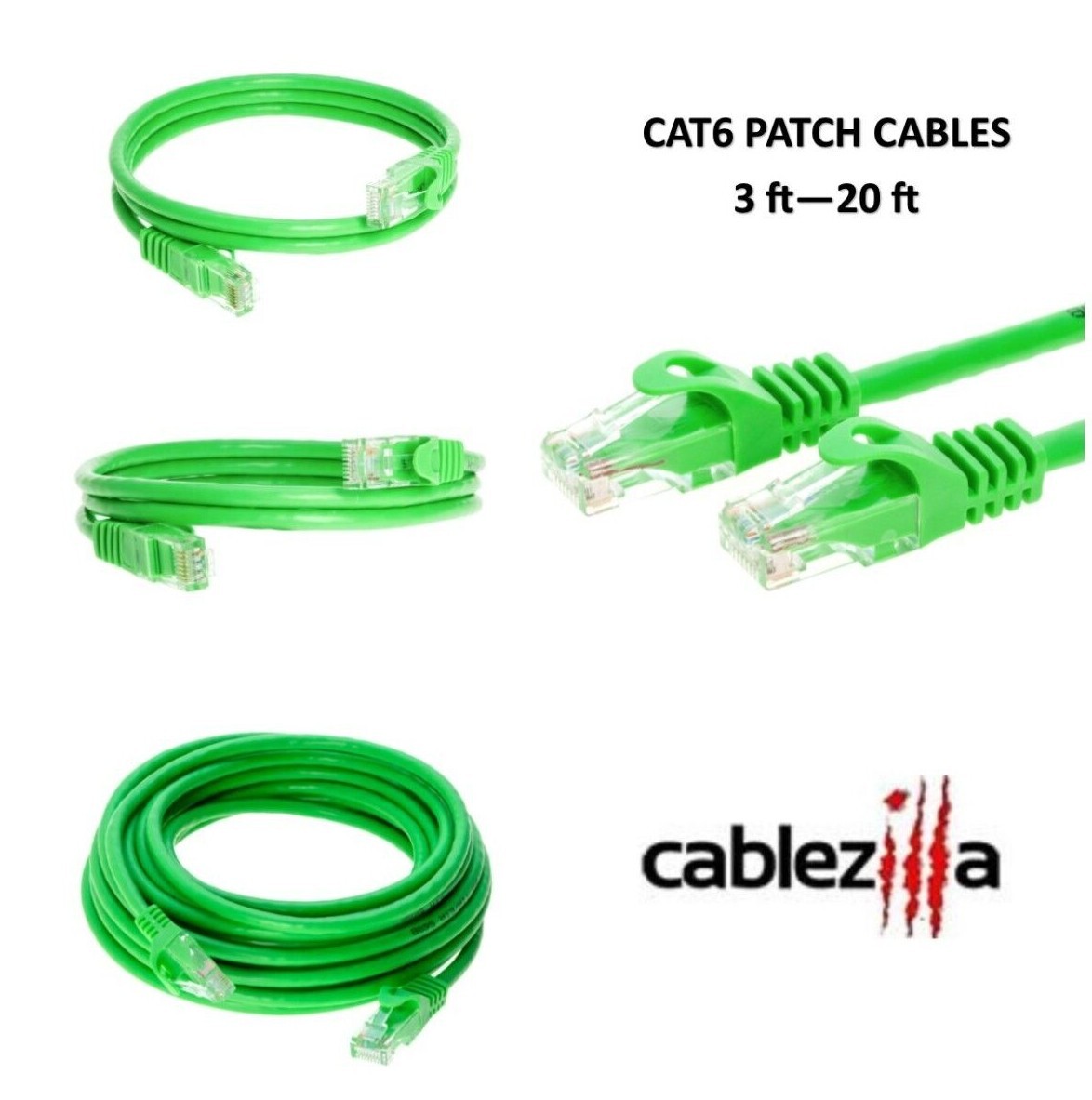 CAT6 Green Ethernet Patch Cord LAN Network Cable RJ45 3FT- 20FT Multi-Pack LOT